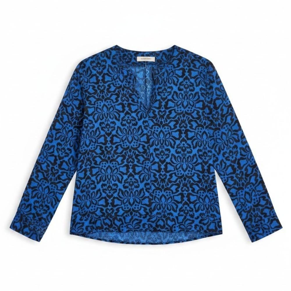 Anne Klein II Blue Floral Blouse, Vintage Woman's Size 8, Classic‎ Silk Shirt